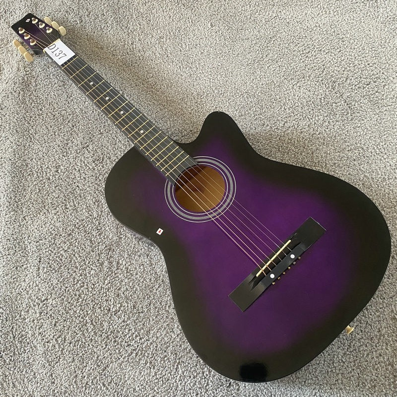 Purple Burst 38 Inch Folk Acoustic Guitar, Basswood Body, Mahogany Nec