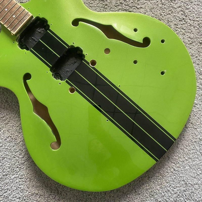 Green DIY Jazz Guitar Semi Hollow Body with Maple Neck, Rosewood Finge