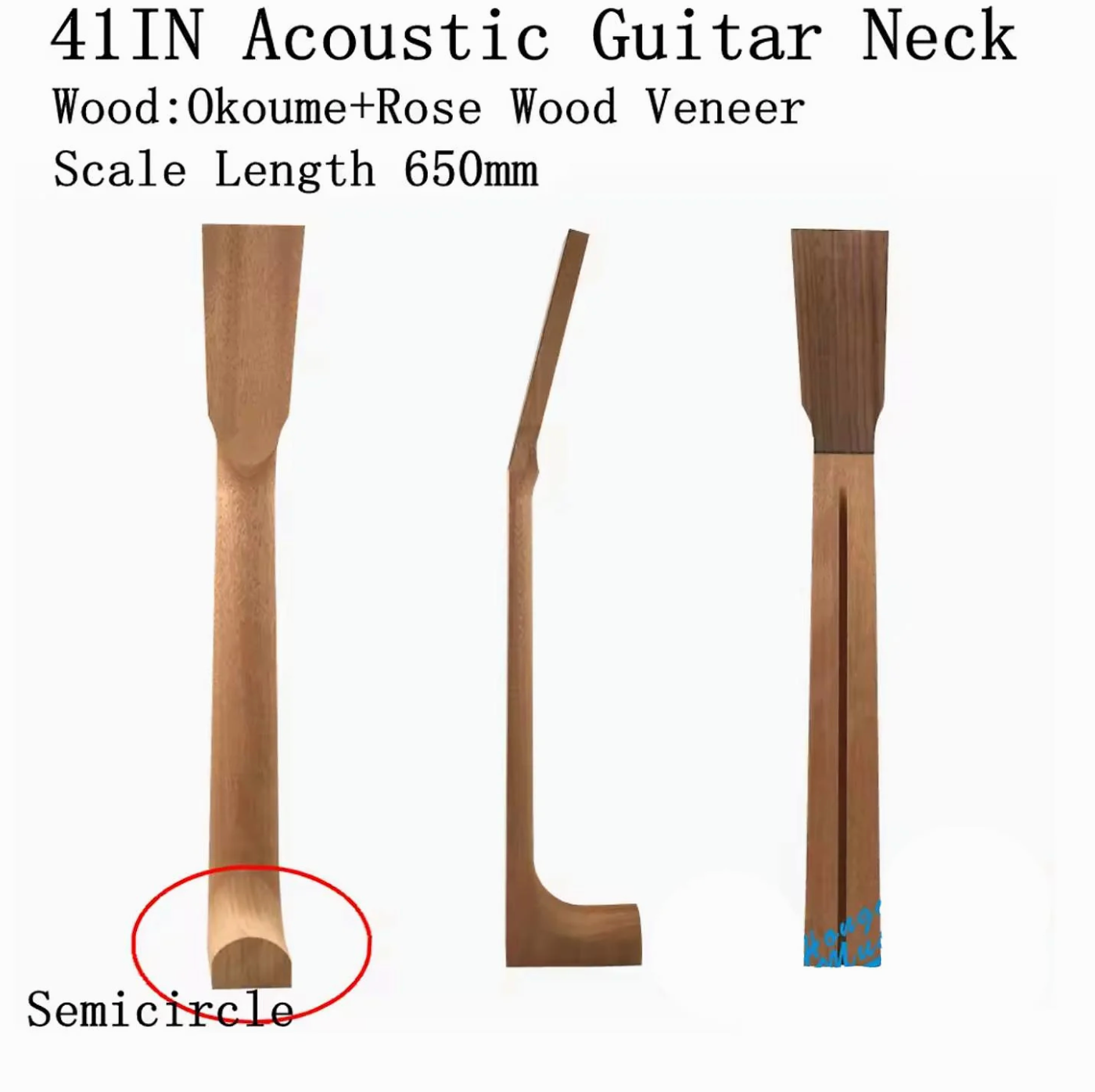 Okoume Wood Acoustic Guitar Neck with Rosewood Veneer