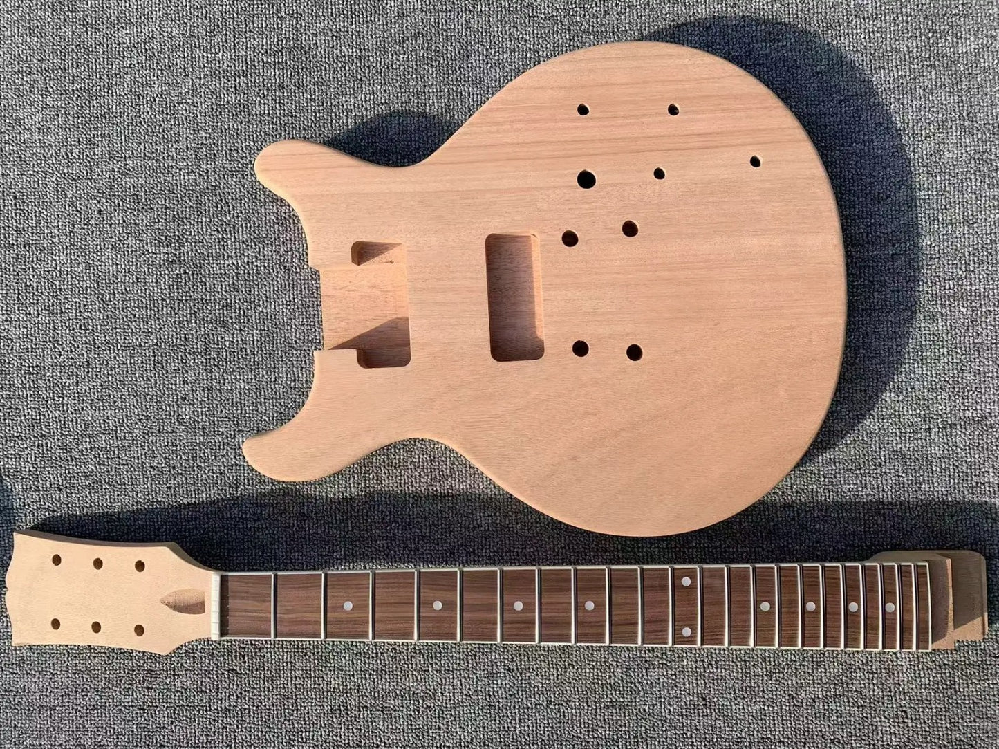 Double Cutaway Mahogany Wood Unfinished Guitar Body, Rosewood Fretboar