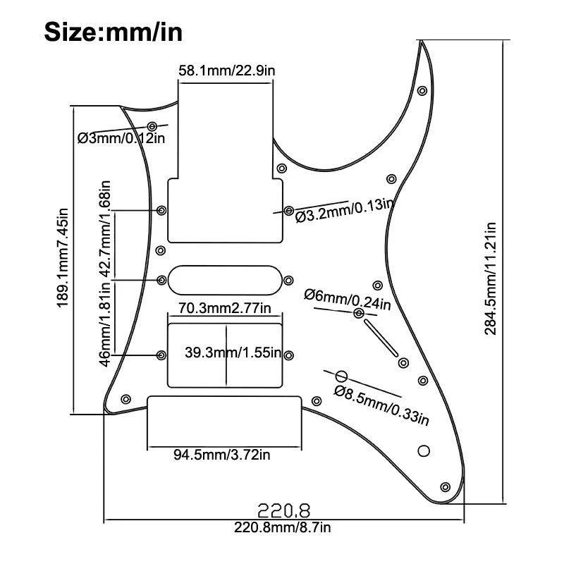 Large Pole Pickups Guitar HSH Prewired Loaded Pickguard Fit Ibanez Gui