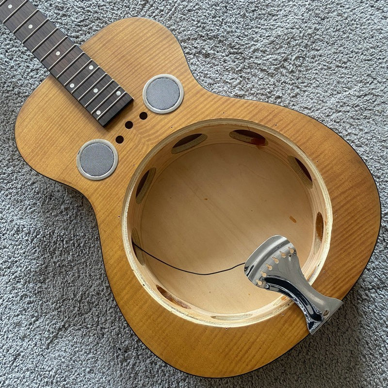 DIY Tiger Maple Dobro Resonator Guitar Mahogany Neck Rosewood 19 Frets