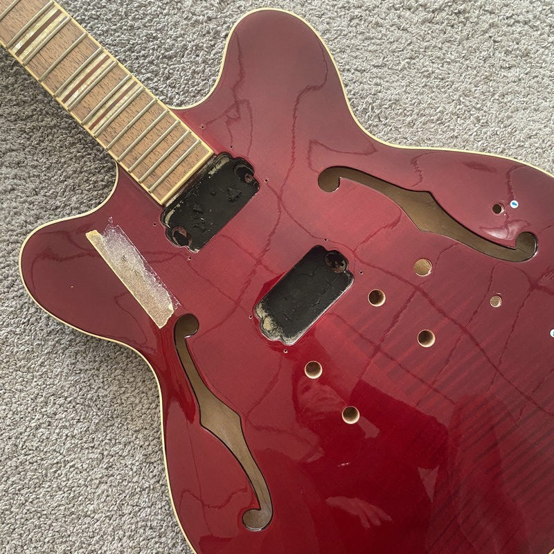 Red Glossy Semi Hollow Jazz Guitar Body Mahogany Neck, 22 Frets Finger