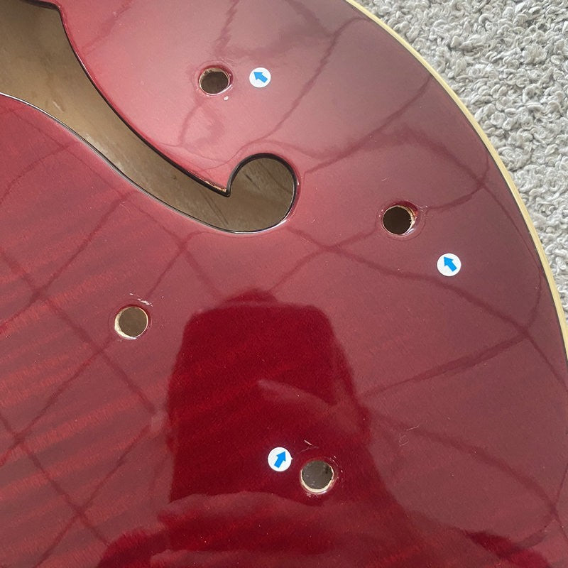 Red Glossy Semi Hollow Jazz Guitar Body Mahogany Neck, 22 Frets Finger