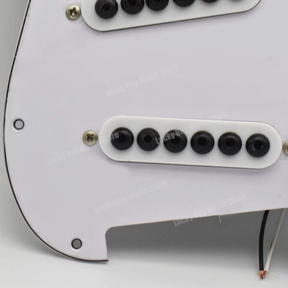 White SSS Guitar Prewired Loaded Pickguard with Large Pole Pickups Fit