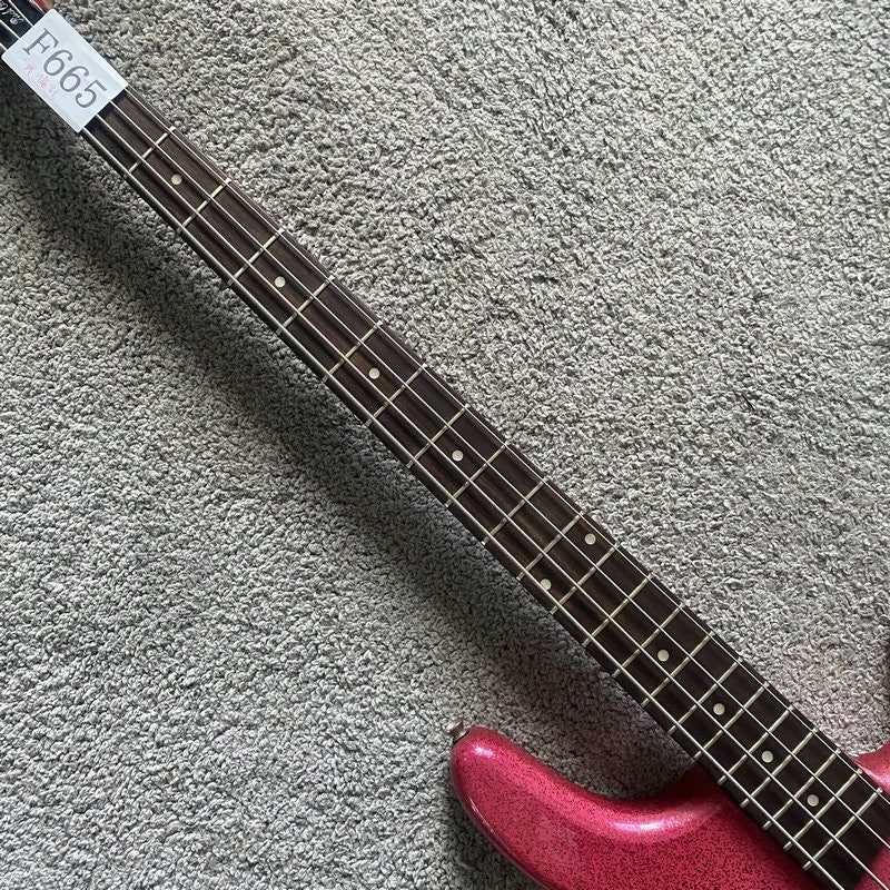 Metallic Sparkling Pink 4 String Electric Bass, Maple Neck, 22 Frets F