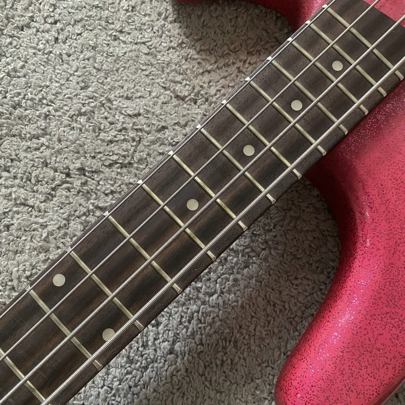 Metallic Sparkling Pink 4 String Electric Bass, Maple Neck, 22 Frets F