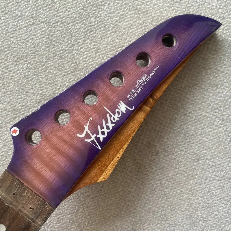 Purple Tiger Maple Top Headstock Guitar Neck, Rosewood Fingerboard 24