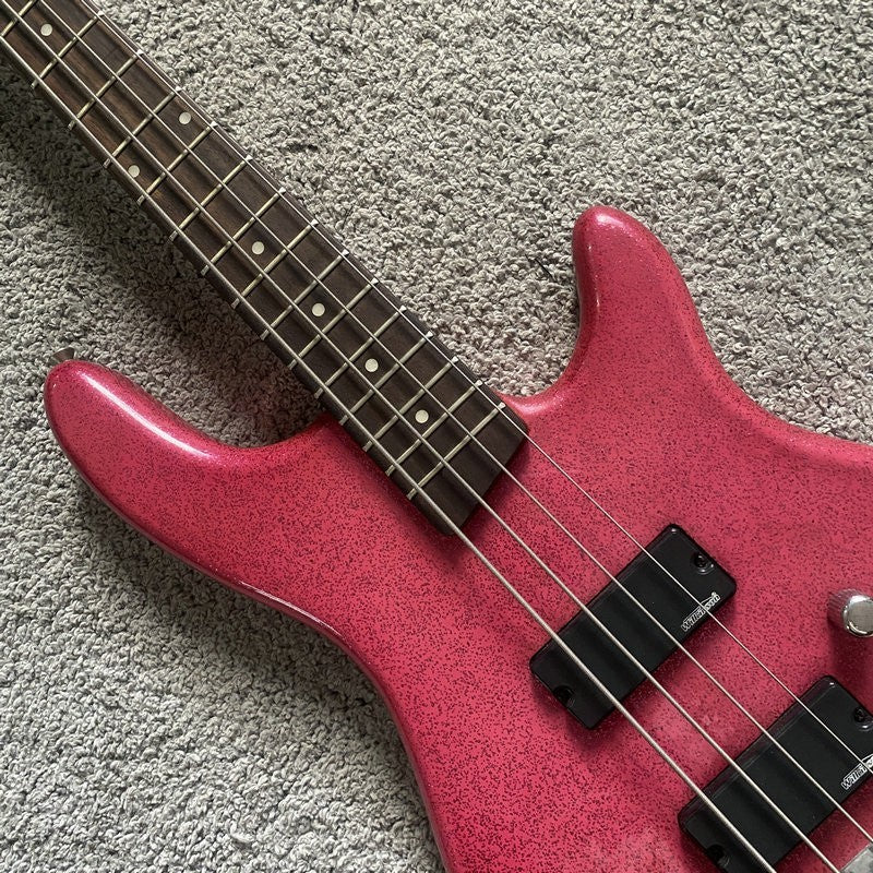 Metallic Sparkling Pink 4 String Electric Bass, Maple Neck, 22 Frets F
