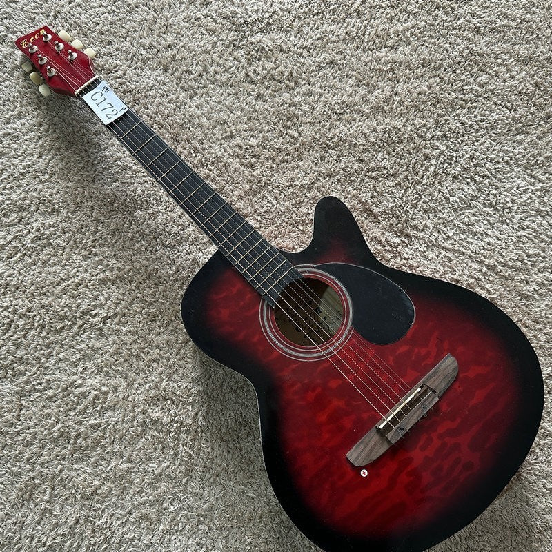 Red Burst 40 Inch Acoustic Guitar, Plywood Top Body, Rosewood Fingerbo