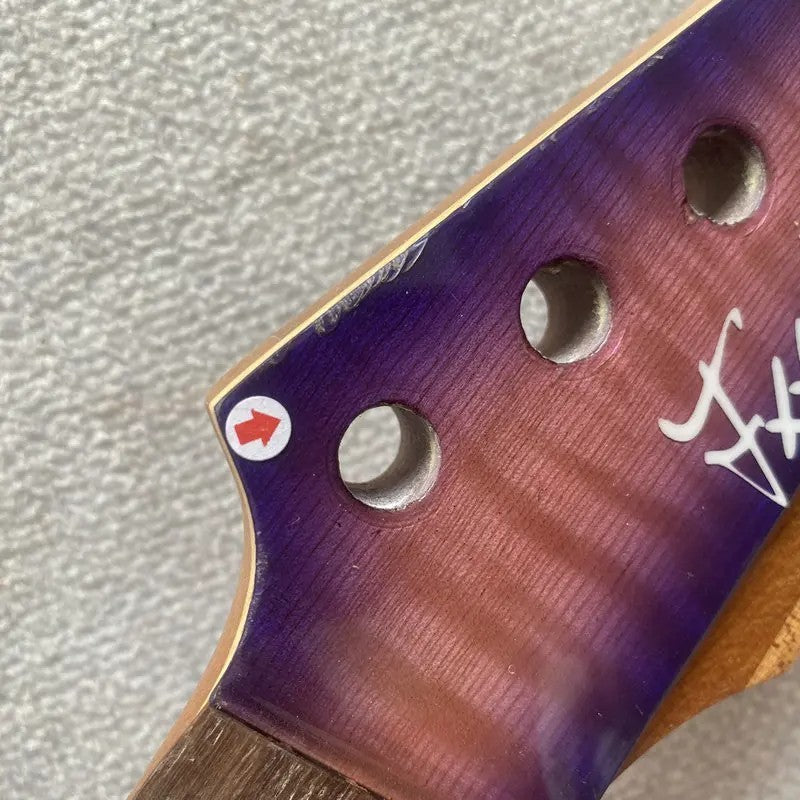 Purple Tiger Maple Top Headstock Guitar Neck, Rosewood Fingerboard 24