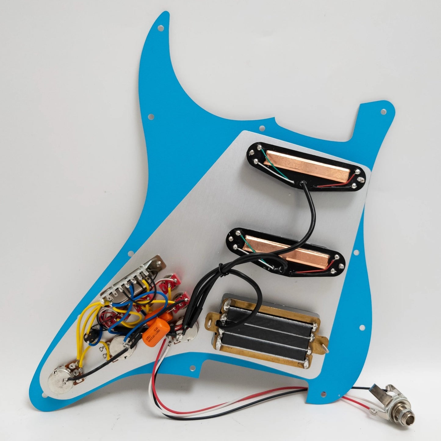 Mirror Silver HSS Guitar Prewired Loaded Pickguard, Dual Rail Pickups