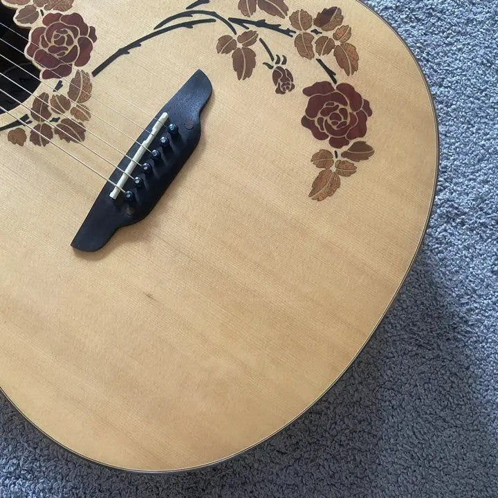 Luna 38 Inch Acoustic Guitar, Engraved Rose Spruce Top Body, Okoume Ne