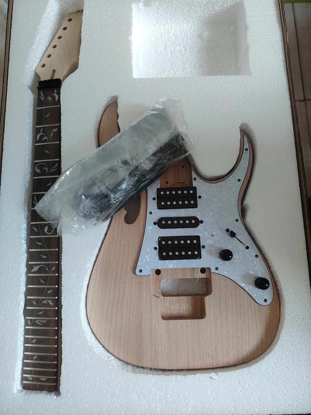 Unfinished DIY Electric Guitar Kit - HSH Mahogany Body with Maple Neck