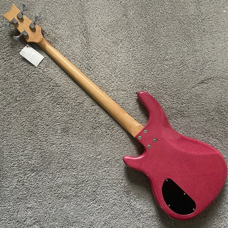 Metallic Sparkling Pink 4 String Electric Bass, Maple Neck, 22 Frets F