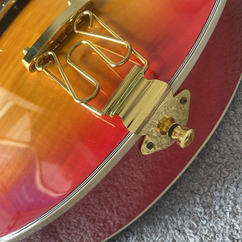 Cherry Burst Hollow Body Jazz Guitar with Maple Neck, Rosewood Fingerb