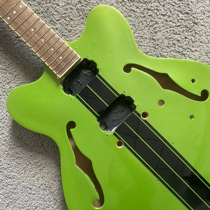Green DIY Jazz Guitar Semi Hollow Body with Maple Neck, Rosewood Finge