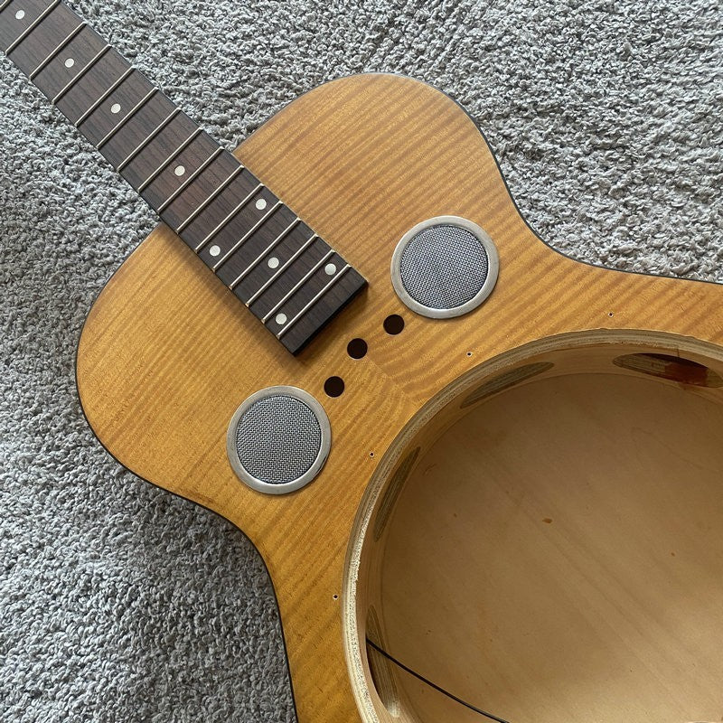 DIY Tiger Maple Dobro Resonator Guitar Mahogany Neck Rosewood 19 Frets