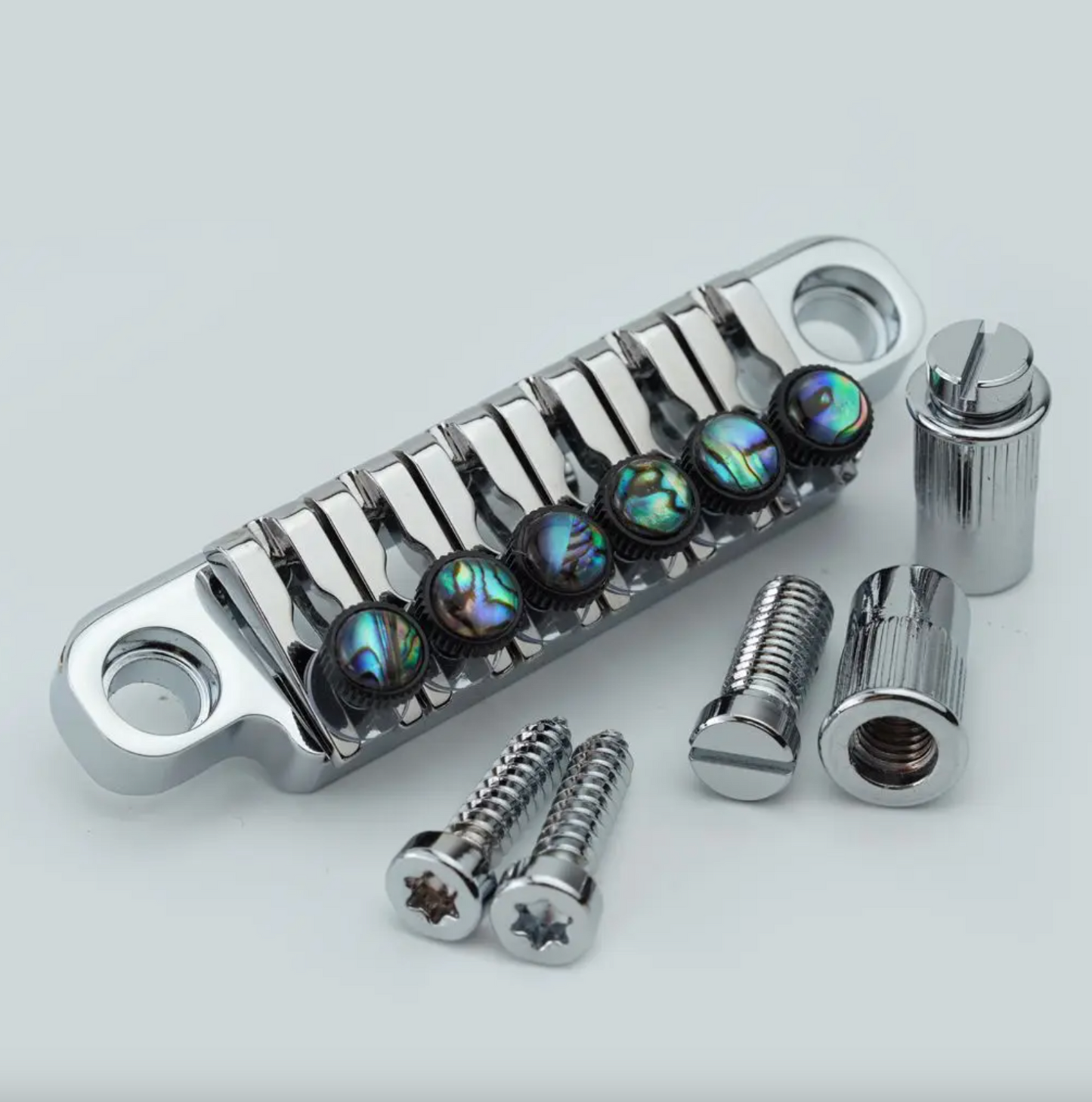 Chrome Guitar TP6 Tailpiece Bridge Abalone Fine Tuning Screws Fit Les