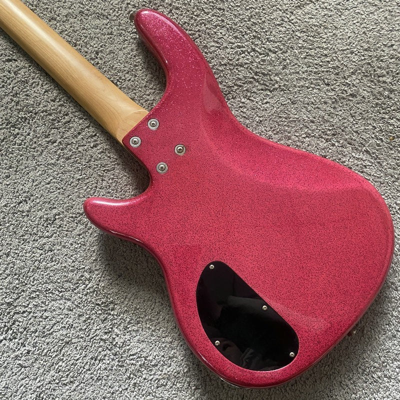 Metallic Sparkling Pink 4 String Electric Bass, Maple Neck, 22 Frets F