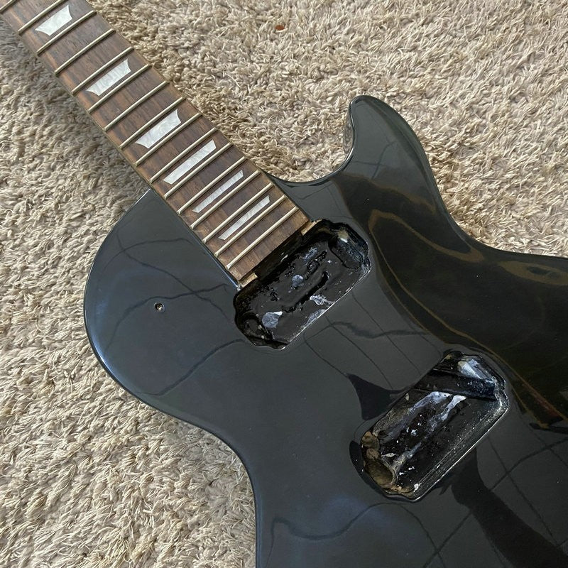 Gloss Black Harley Benton Guitar Single Cut Body, Maple Neck, Rosewood