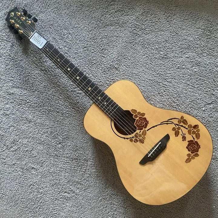 Luna 38 Inch Acoustic Guitar, Engraved Rose Spruce Top Body, Okoume Ne
