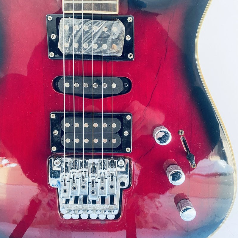 Red Burst Custom HSH Guitar, Solid Baswood Body, Maple Neck, Rosewood