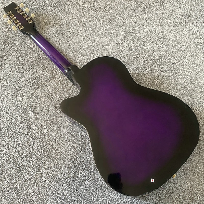 Purple Burst 38 Inch Folk Acoustic Guitar, Basswood Body, Mahogany Nec
