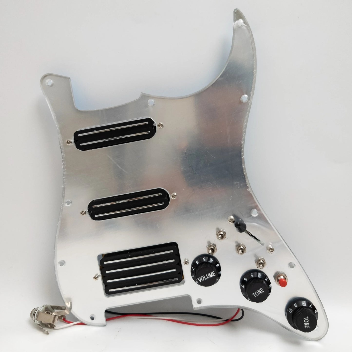 Mirror Silver HSS Guitar Prewired Loaded Pickguard, Dual Rail Pickups