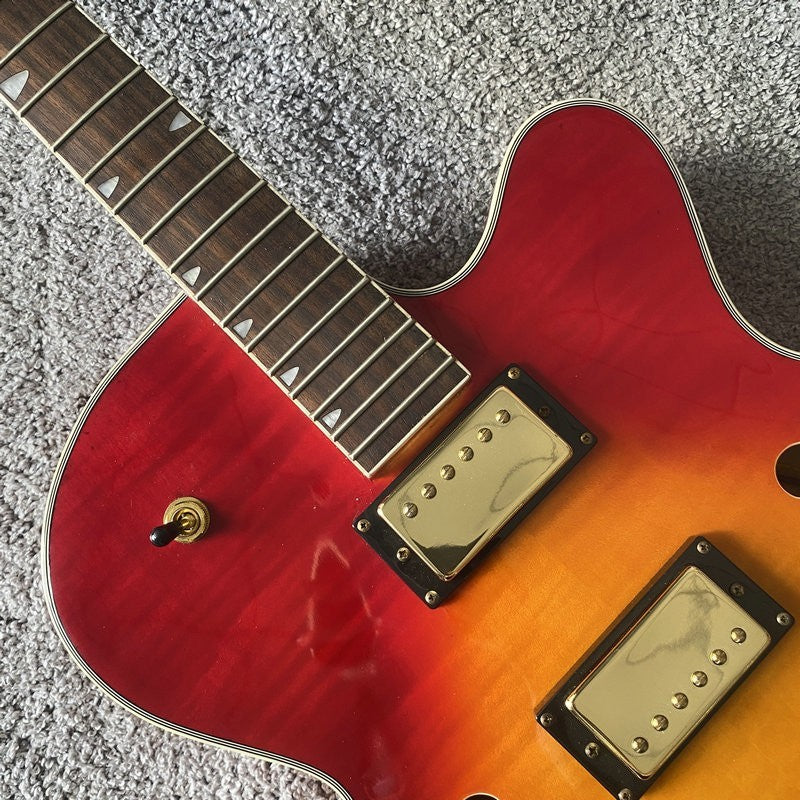 Cherry Burst Hollow Body Jazz Guitar with Maple Neck, Rosewood Fingerb