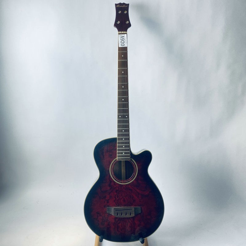 Condor Red Burst 4 String Acoustic Electric Bass, Ash Plywood Top, wit