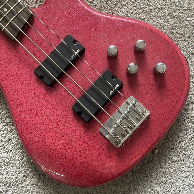 Metallic Sparkling Pink 4 String Electric Bass, Maple Neck, 22 Frets F