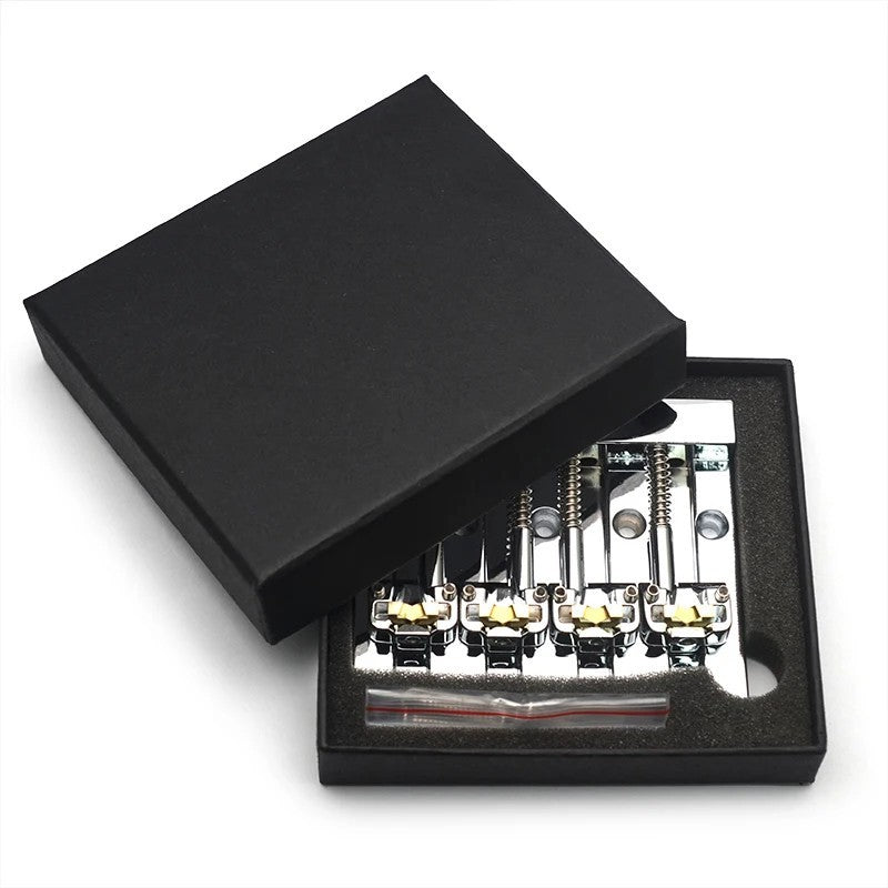 Chrome Roller Saddles 4 String Electric Bass Fixed Hardtail Bridge