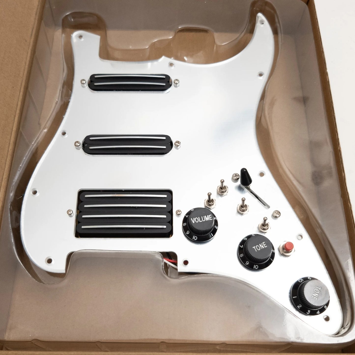 Mirror Silver HSS Guitar Prewired Loaded Pickguard, Dual Rail Pickups
