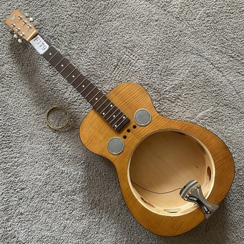 DIY Tiger Maple Dobro Resonator Guitar Mahogany Neck Rosewood 19 Frets