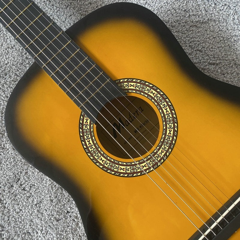 38 Inch Classical Guitar, Sunburst Basswood Body, Mahogany Neck, Rosew