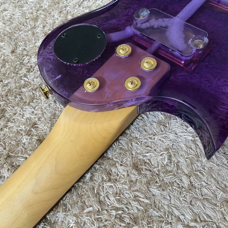 Acrylic Purple Transparent Mini Electric Guitar, Maple Neck Rosewood F