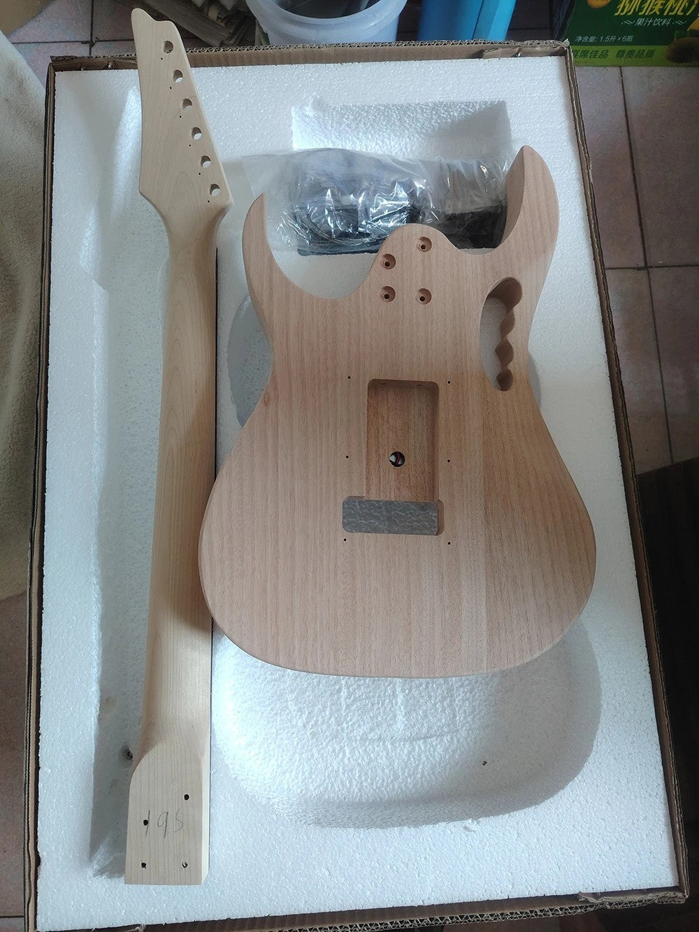 Unfinished DIY Electric Guitar Kit - HSH Mahogany Body with Maple Neck