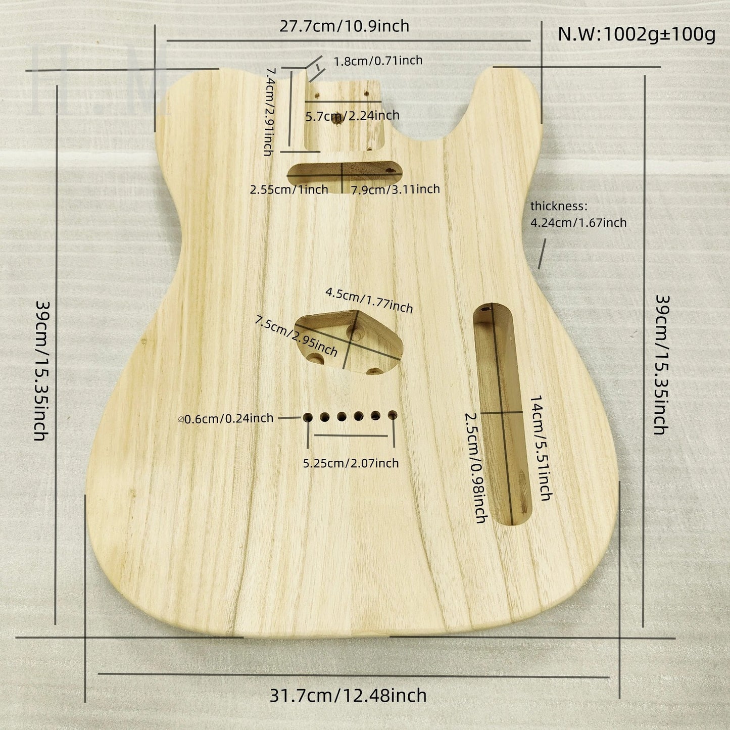 Poplar Wood Guitar Single Cut Body, String Through Bridge Fit Telecast