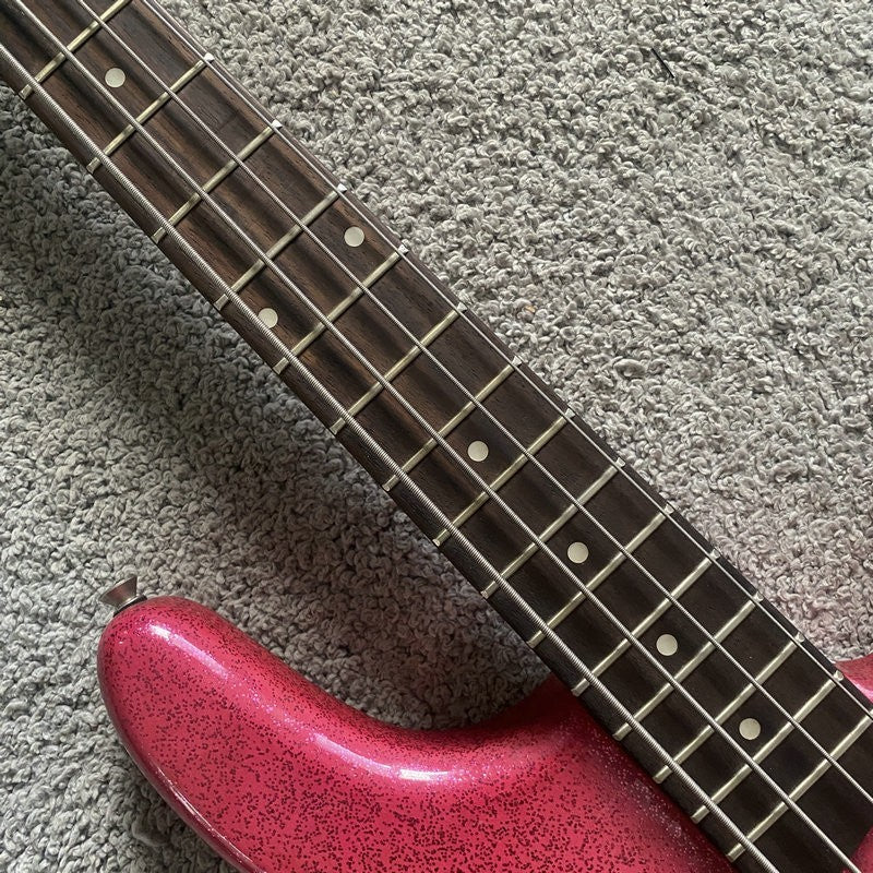 Metallic Sparkling Pink 4 String Electric Bass, Maple Neck, 22 Frets F