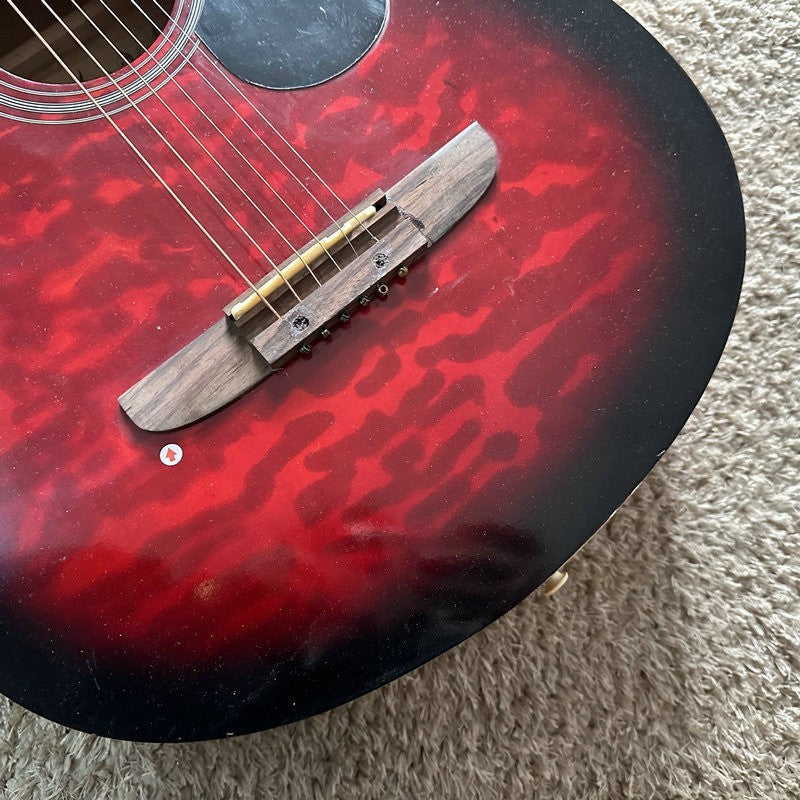 Red Burst 40 Inch Acoustic Guitar, Plywood Top Body, Rosewood Fingerbo