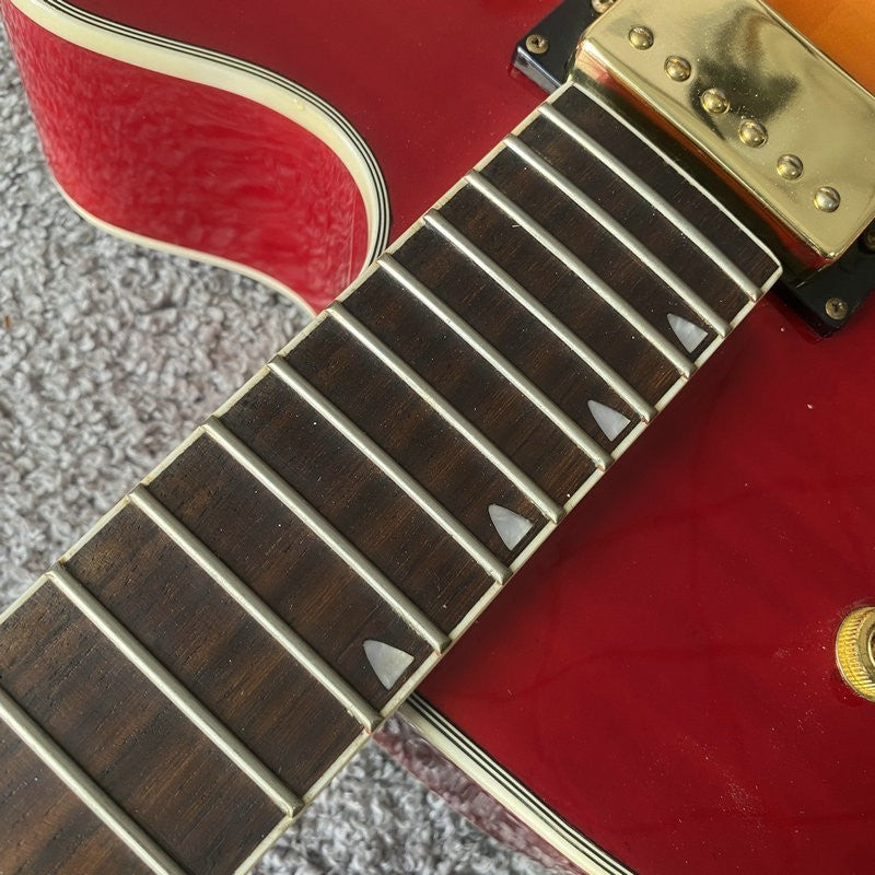 Cherry Burst Hollow Body Jazz Guitar with Maple Neck, Rosewood Fingerb