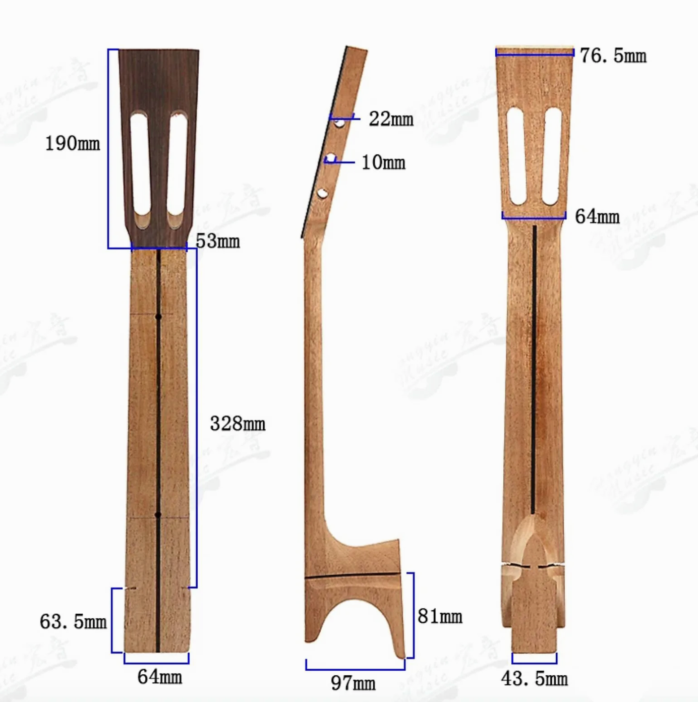 Mahogany Wood Classical Spanish Guitar Neck with Ebony Ribs