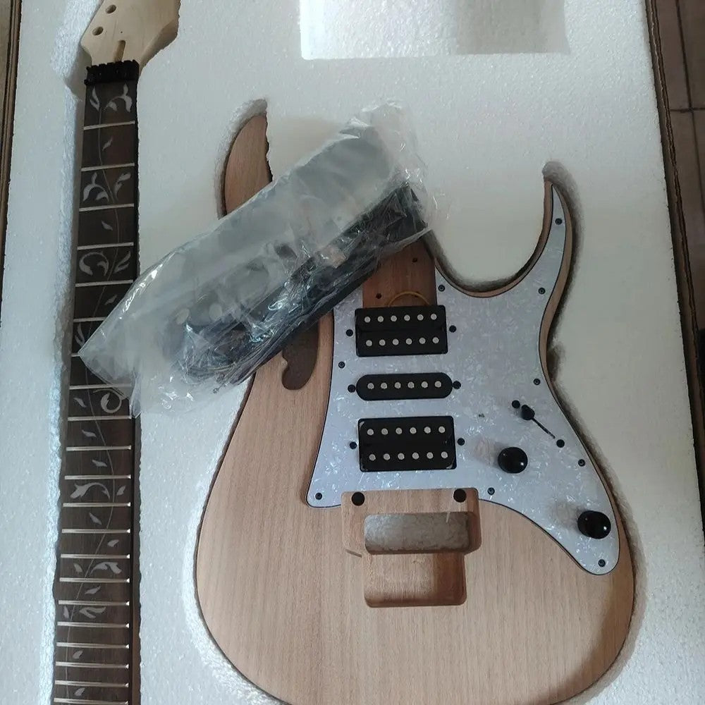 Unfinished DIY Electric Guitar Kit - HSH Mahogany Body with Maple Neck