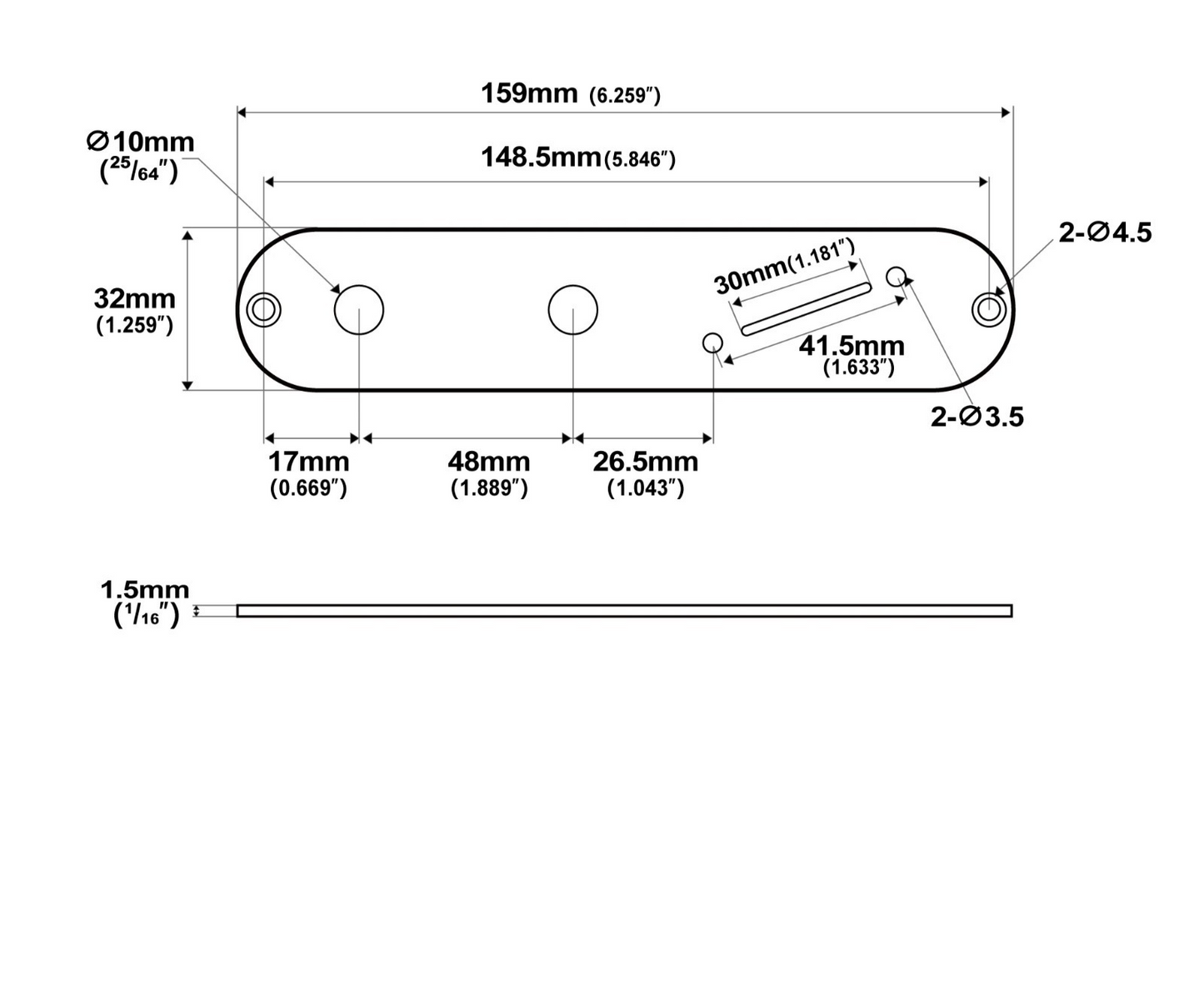 Chrome Electric Guitar Control Plate with Narrow Pots Hole Spacing Fit