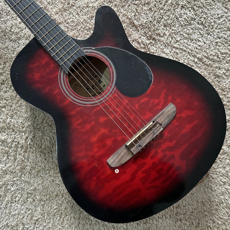 Red Burst 40 Inch Acoustic Guitar, Plywood Top Body, Rosewood Fingerbo