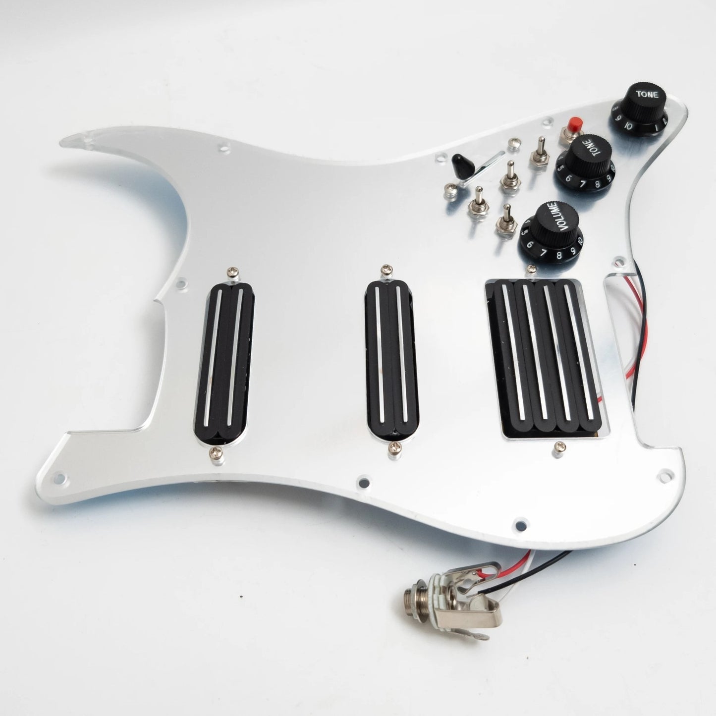 Mirror Silver HSS Guitar Prewired Loaded Pickguard, Dual Rail Pickups