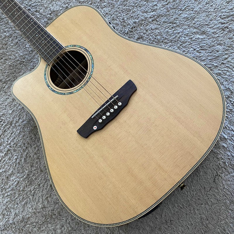 Left Handed Folk Acoustic Guitar, Spruce Body, Mahogany Neck, 22 Frets