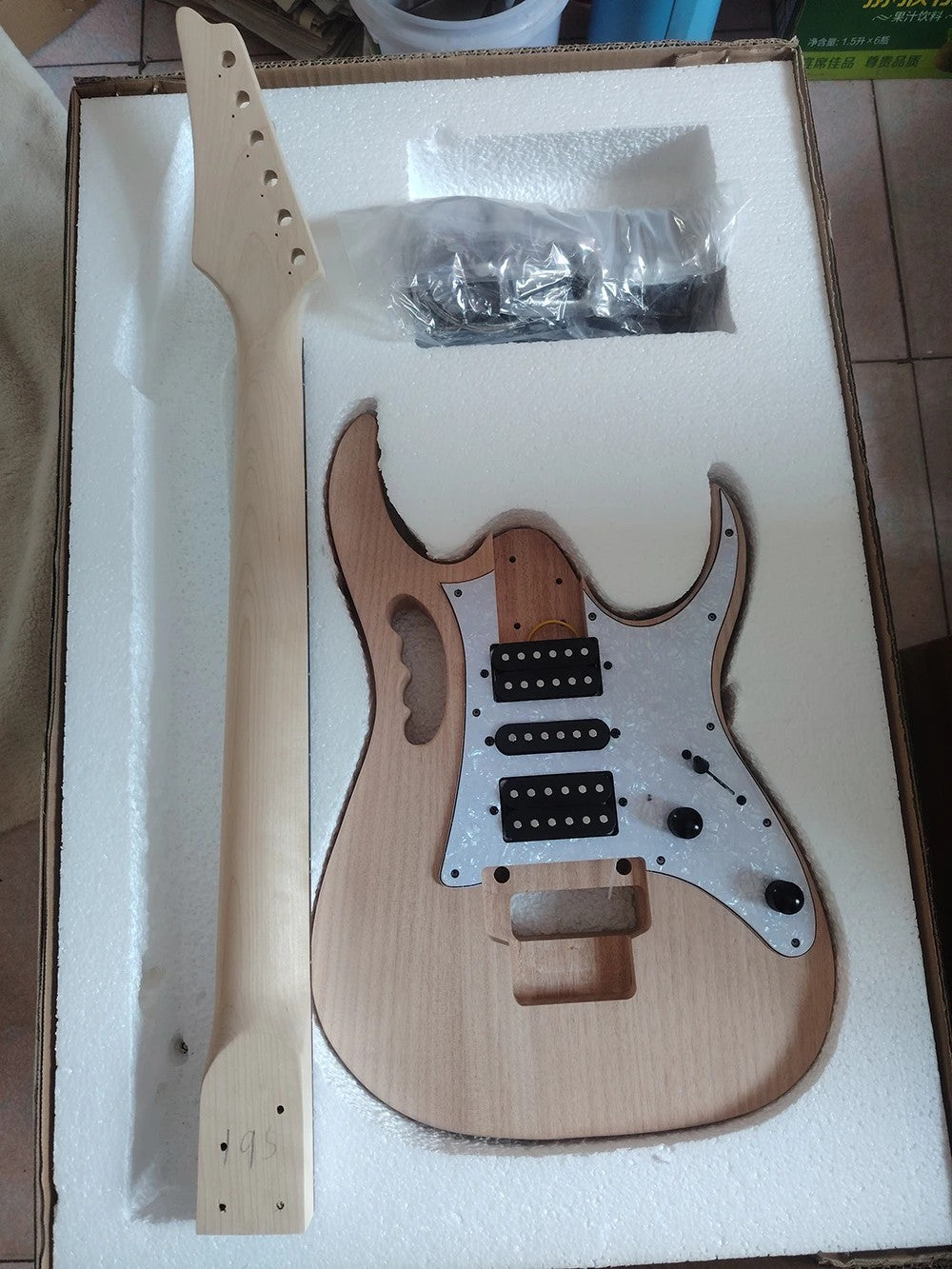 Unfinished DIY Electric Guitar Kit - HSH Mahogany Body with Maple Neck