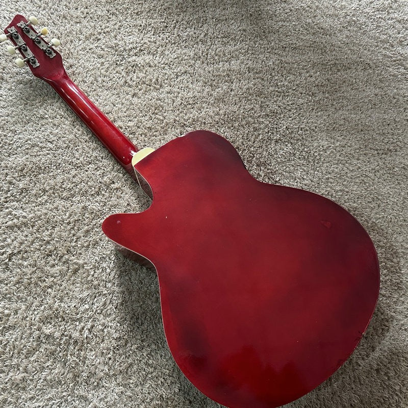 Red Burst 40 Inch Acoustic Guitar, Plywood Top Body, Rosewood Fingerbo
